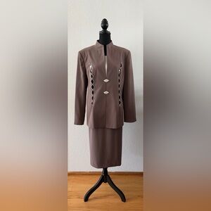 Louise Ricci 3pc Brown and Cream Skirt Suit w/Rhinestones, Size 18